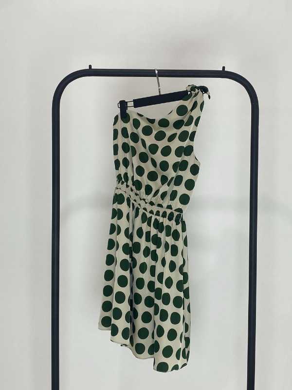 VESTIDOSATINADO  POLKA DOT UN HOMBRO 