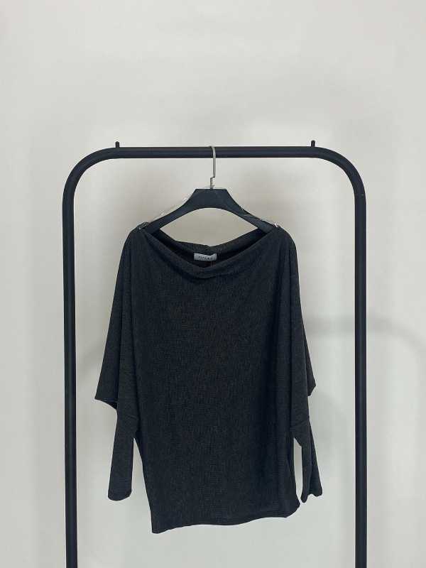 BLUSA OFF SHOULDER GRIS OSCURO MANGA LARGA