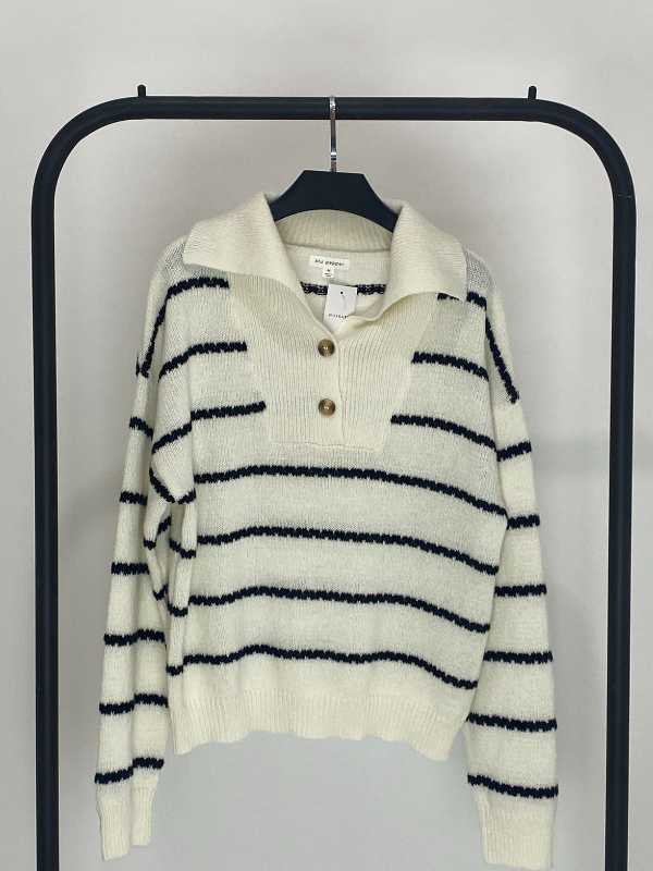 SUÉTER DE PUNTO A RAYAS CON CUELLO, NEGRO